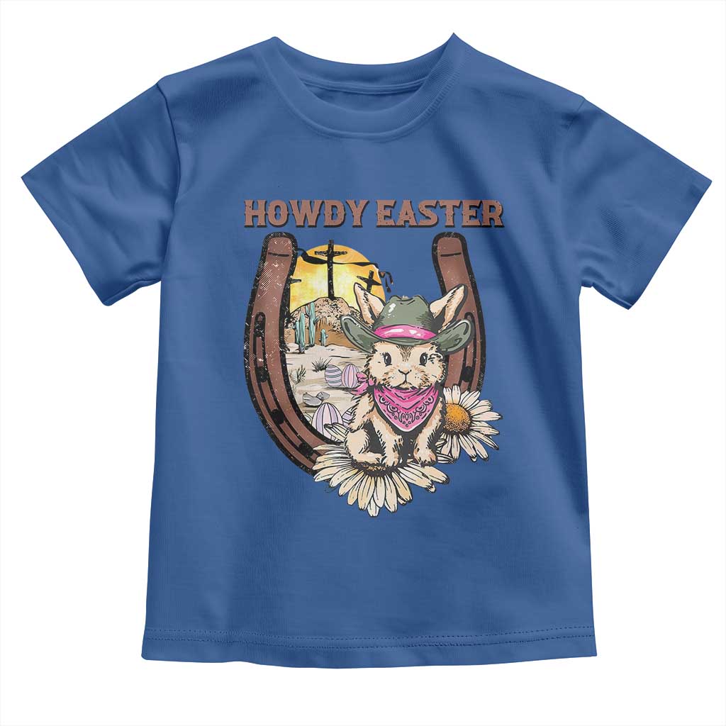 Funny Western Easter Day Toddler T Shirt Howdy Easter Country Cowboy Bunny Horseshoe