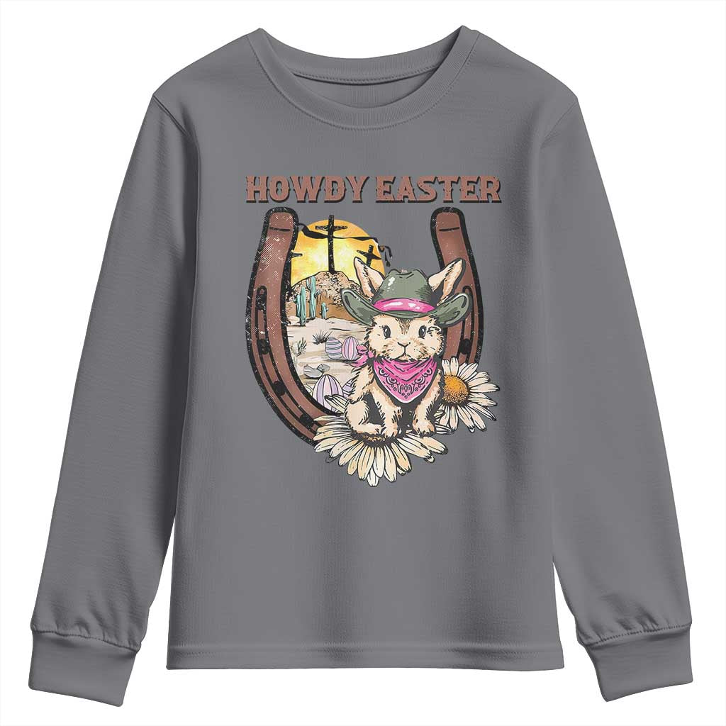 Funny Western Easter Day Youth Sweatshirt Howdy Easter Country Cowboy Bunny Horseshoe