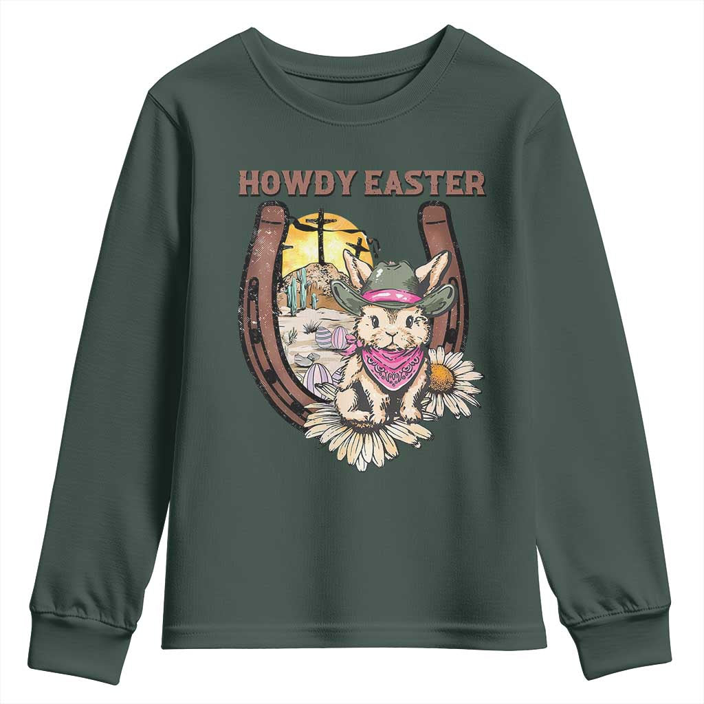 Funny Western Easter Day Youth Sweatshirt Howdy Easter Country Cowboy Bunny Horseshoe