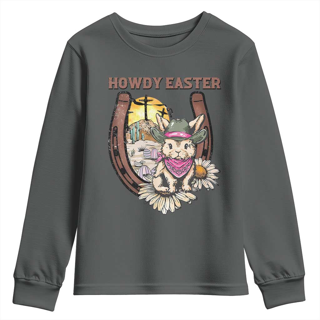 Funny Western Easter Day Youth Sweatshirt Howdy Easter Country Cowboy Bunny Horseshoe