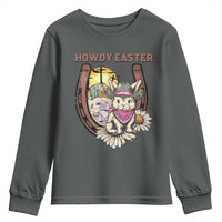 Funny Western Easter Day Youth Sweatshirt Howdy Easter Country Cowboy Bunny Horseshoe