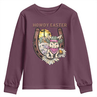 Funny Western Easter Day Youth Sweatshirt Howdy Easter Country Cowboy Bunny Horseshoe