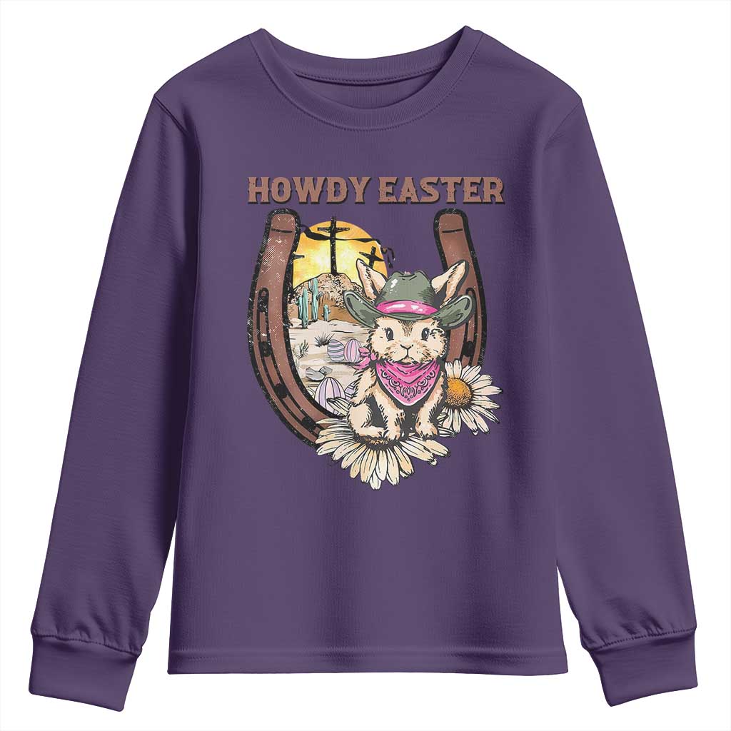 Funny Western Easter Day Youth Sweatshirt Howdy Easter Country Cowboy Bunny Horseshoe