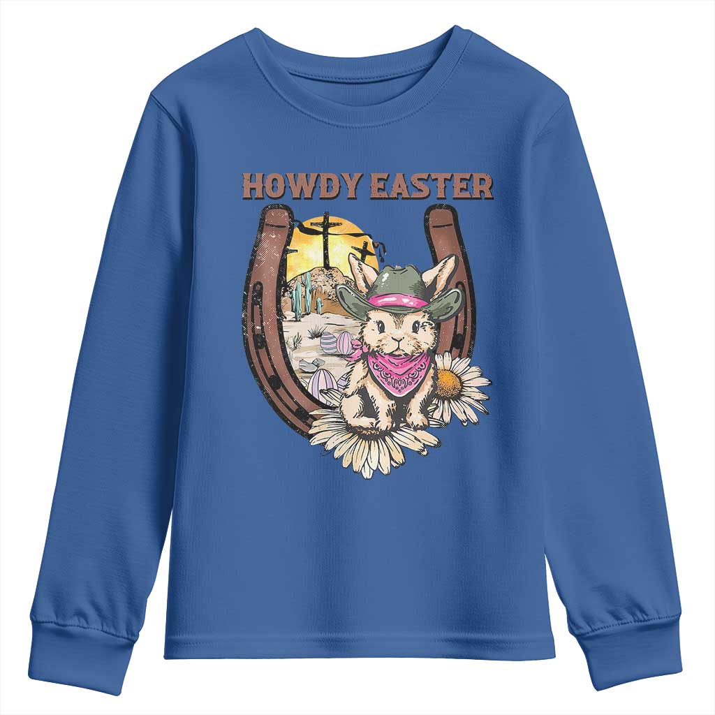 Funny Western Easter Day Youth Sweatshirt Howdy Easter Country Cowboy Bunny Horseshoe