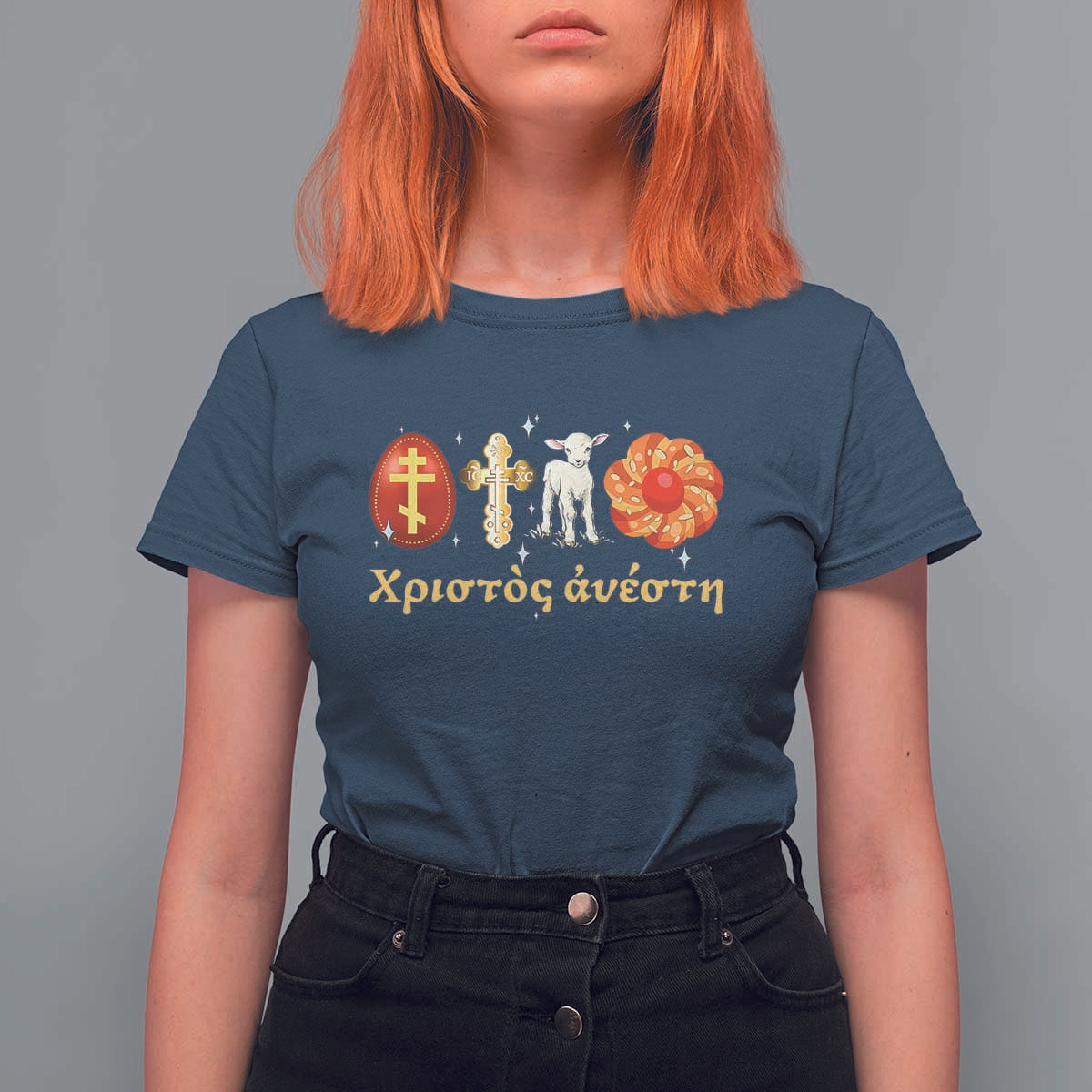 Funny Greek Orthodox Easter Day T Shirt For Women Christ Is Risen Tsoureki Red Egg Sheep