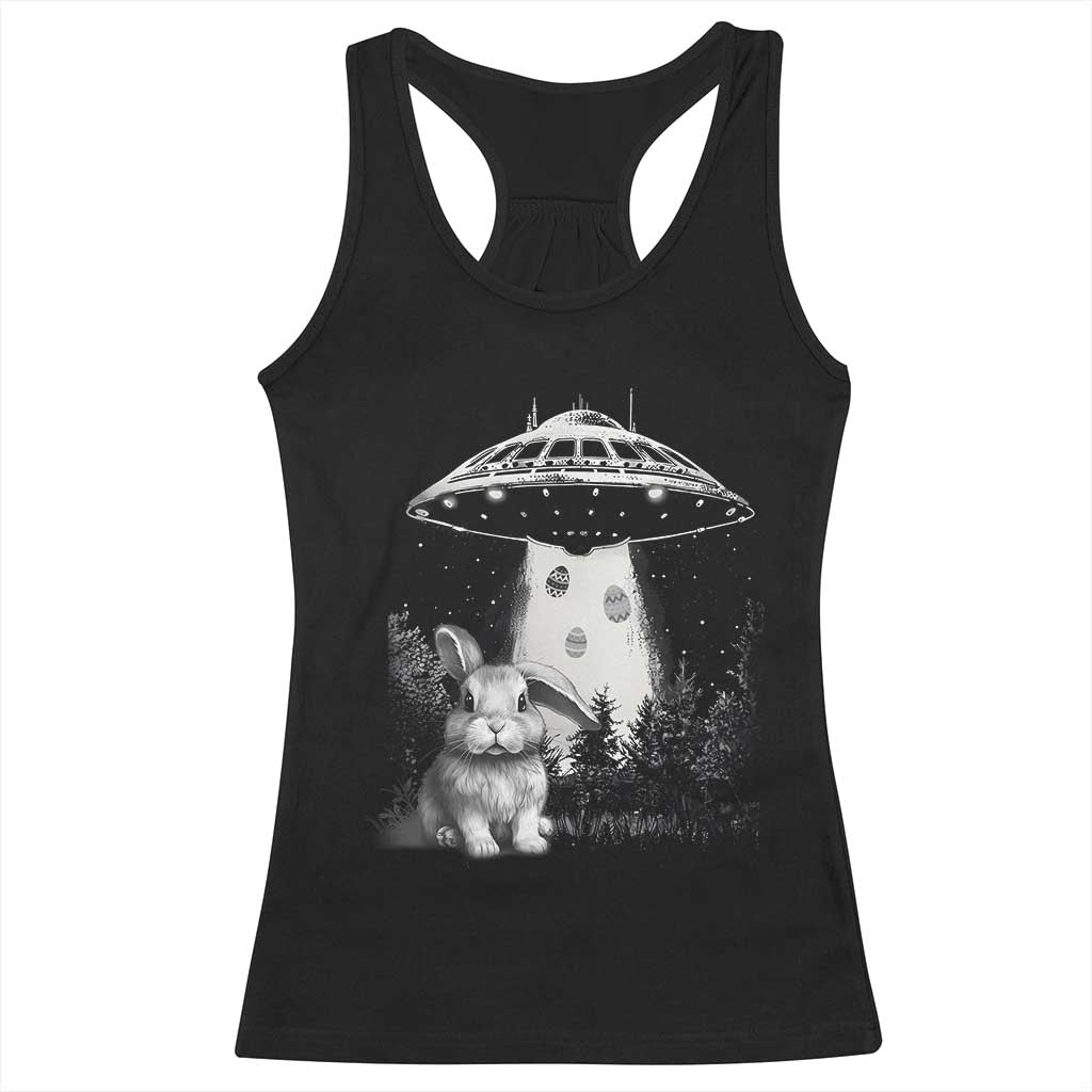 Funny Easter Day UFO Bunny Alien Eggs Racerback Tank Top