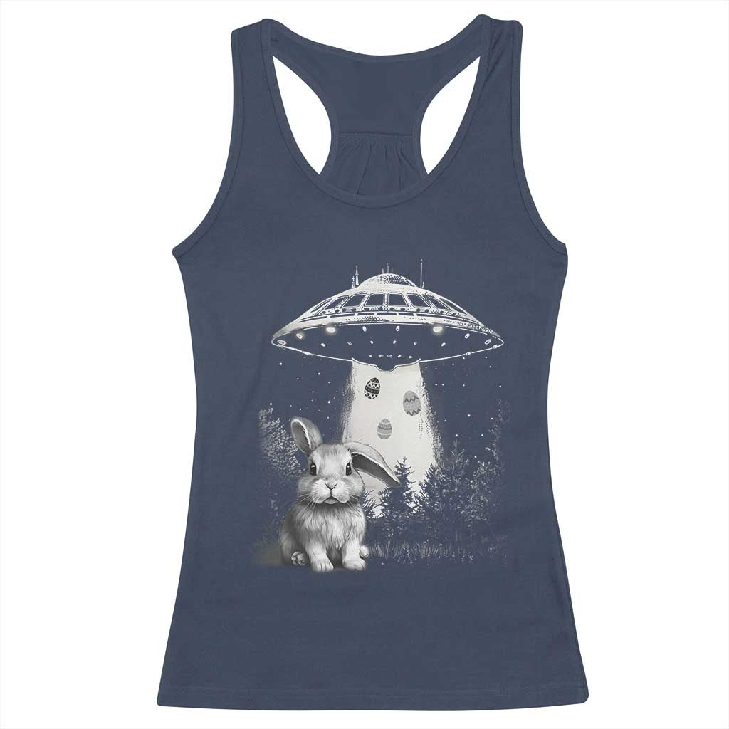 Funny Easter Day UFO Bunny Alien Eggs Racerback Tank Top