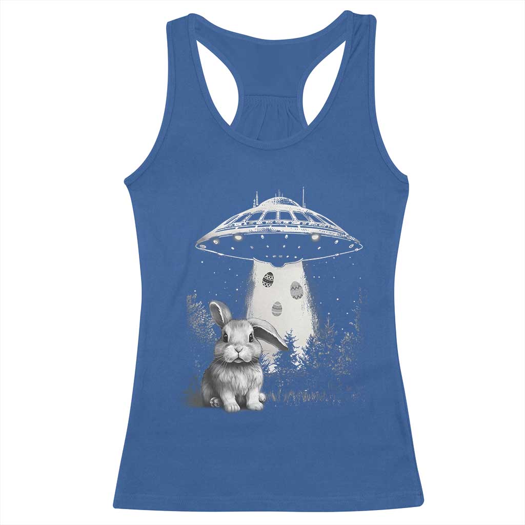 Funny Easter Day UFO Bunny Alien Eggs Racerback Tank Top