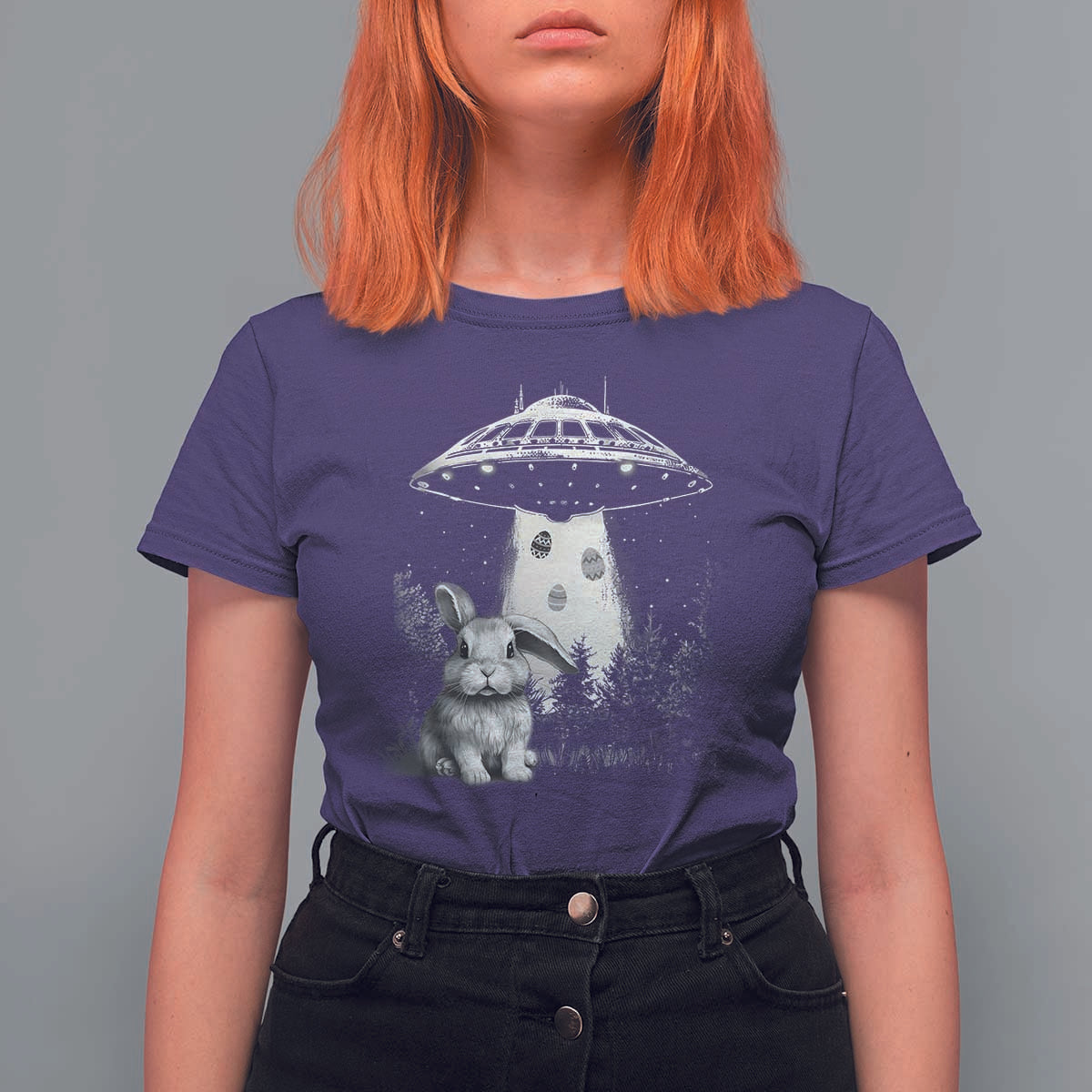 Funny Easter Day UFO Bunny Alien Eggs T Shirt For Women