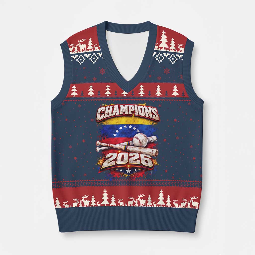 Venezuela Champions 2026 Baseball Lover Venezuelan Flag V-Neck Knit Sweater Vest
