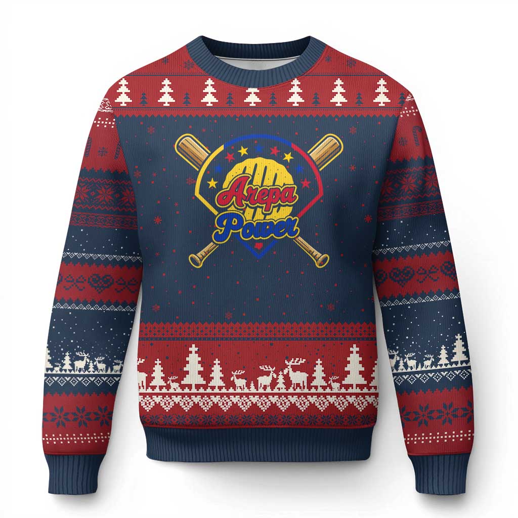 Arepa Power Venezuela Baseball Lover Ugly Christmas Sweater Venezuelan Pride