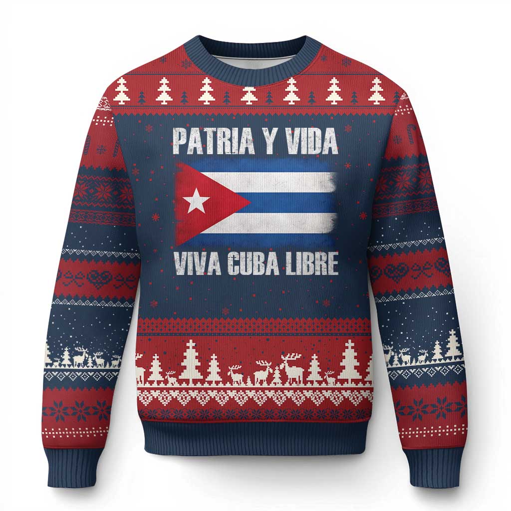 Patria y Vida Cuba Libre Ugly Christmas Sweater Freedom Patriotic Cuban Flag