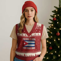 Patria y Vida Cuba Libre V-Neck Knit Sweater Vest Freedom Patriotic Cuban Flag