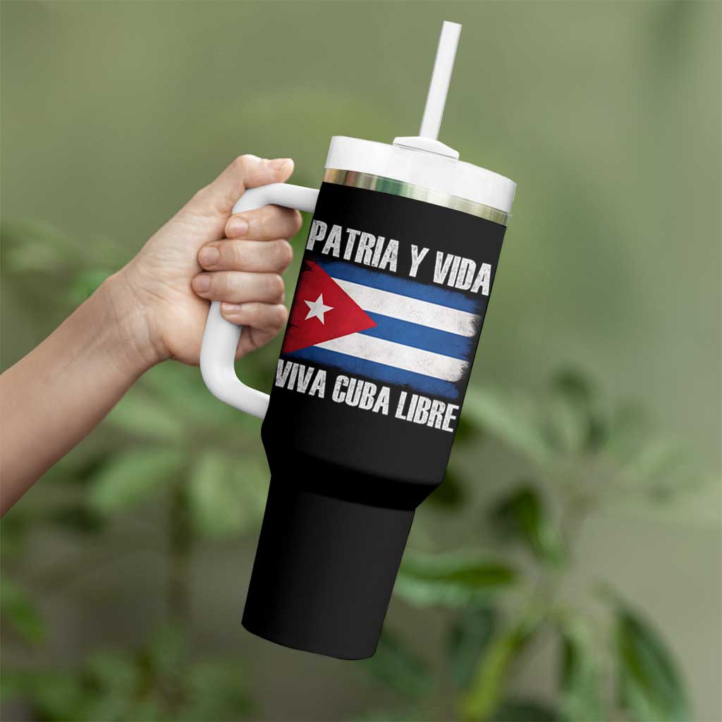 Patria y Vida Cuba Libre Tumbler With Handle Freedom Patriotic Cuban Flag