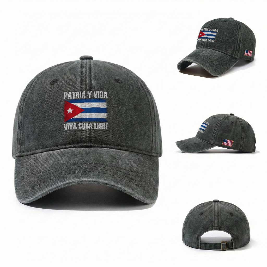 Patria y Vida Cuba Libre Washed Cotton Baseball Cap Freedom Patriotic Cuban Flag