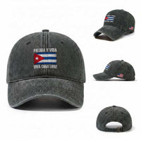 Patria y Vida Cuba Libre Washed Cotton Baseball Cap Freedom Patriotic Cuban Flag