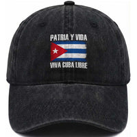 Patria y Vida Cuba Libre Washed Cotton Baseball Cap Freedom Patriotic Cuban Flag