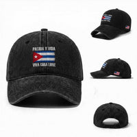 Patria y Vida Cuba Libre Washed Cotton Baseball Cap Freedom Patriotic Cuban Flag
