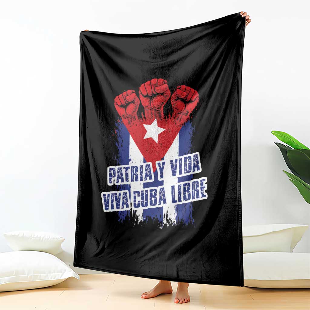 Patria y Vida Cuba Libre Throw Blanket Cuba Flag Fist Freedom Movement