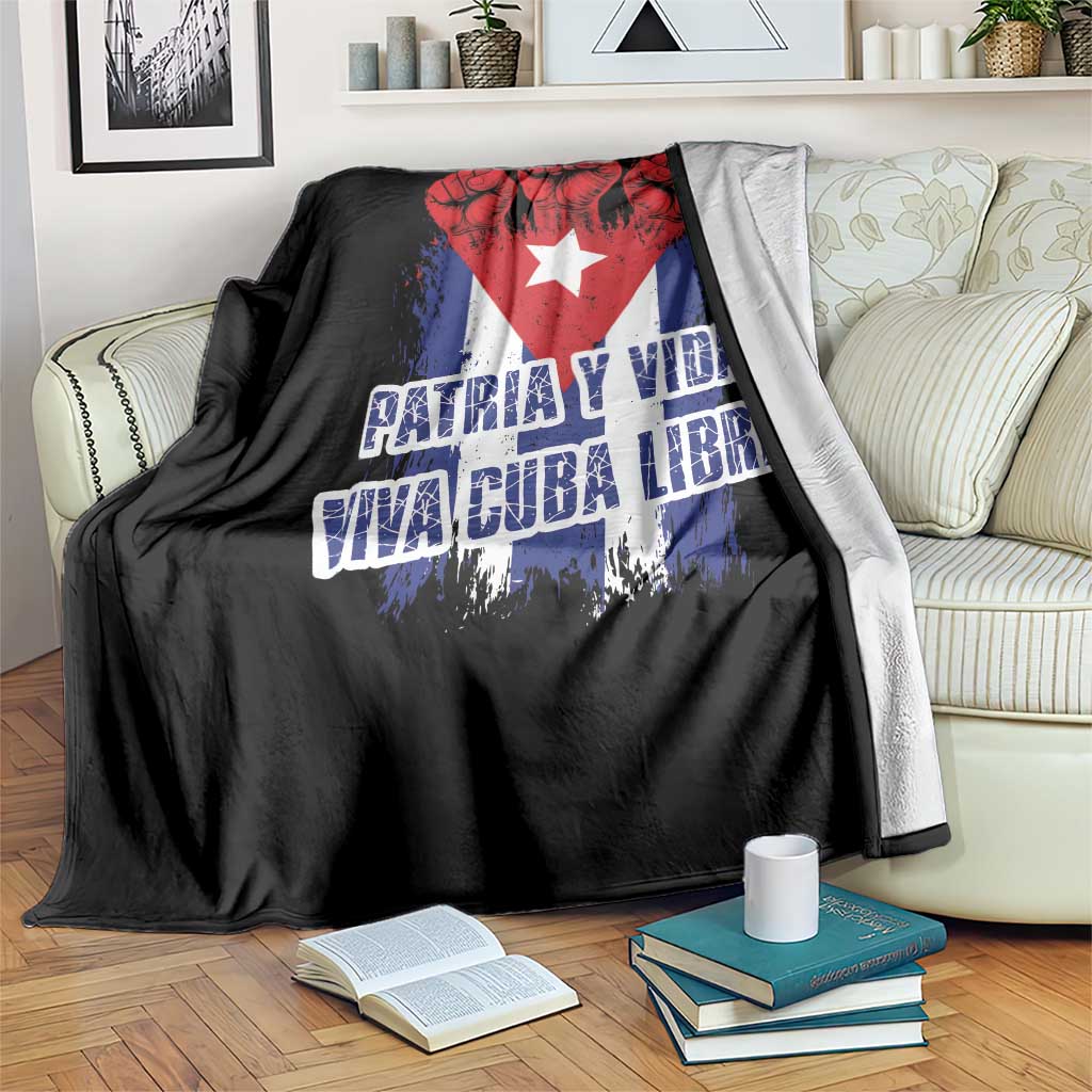 Patria y Vida Cuba Libre Throw Blanket Cuba Flag Fist Freedom Movement