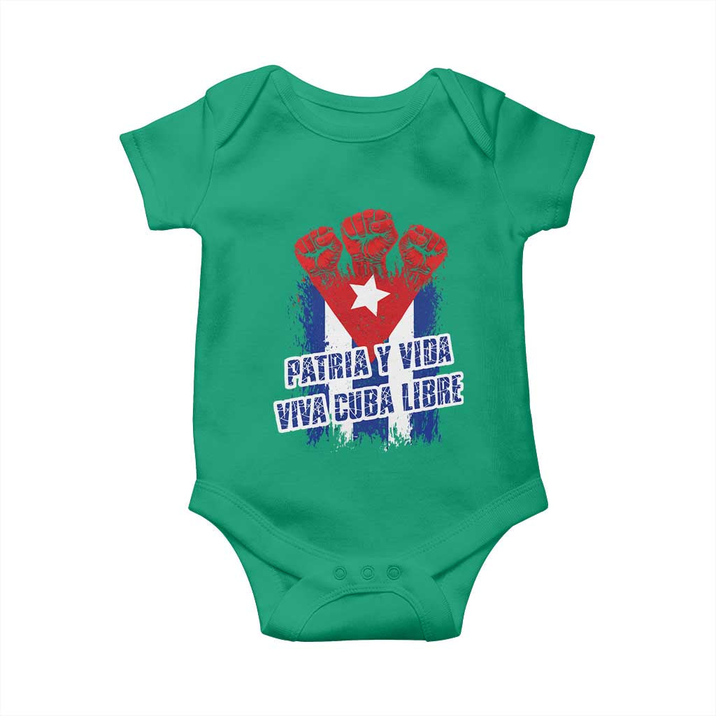 Patria y Vida Cuba Libre Baby Onesie Cuba Flag Fist Freedom Movement
