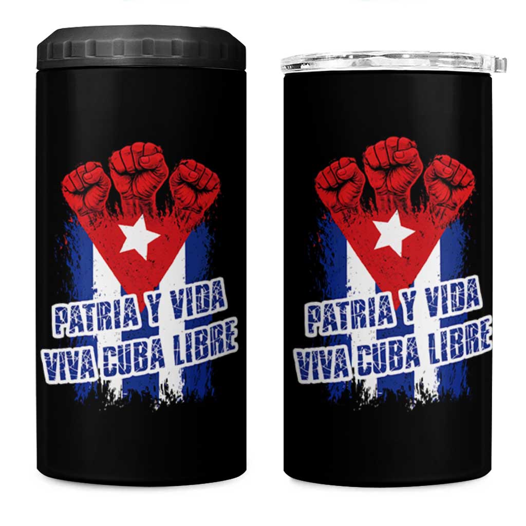 Patria y Vida Cuba Libre 4 in 1 Can Cooler Tumbler Cuba Flag Fist Freedom Movement