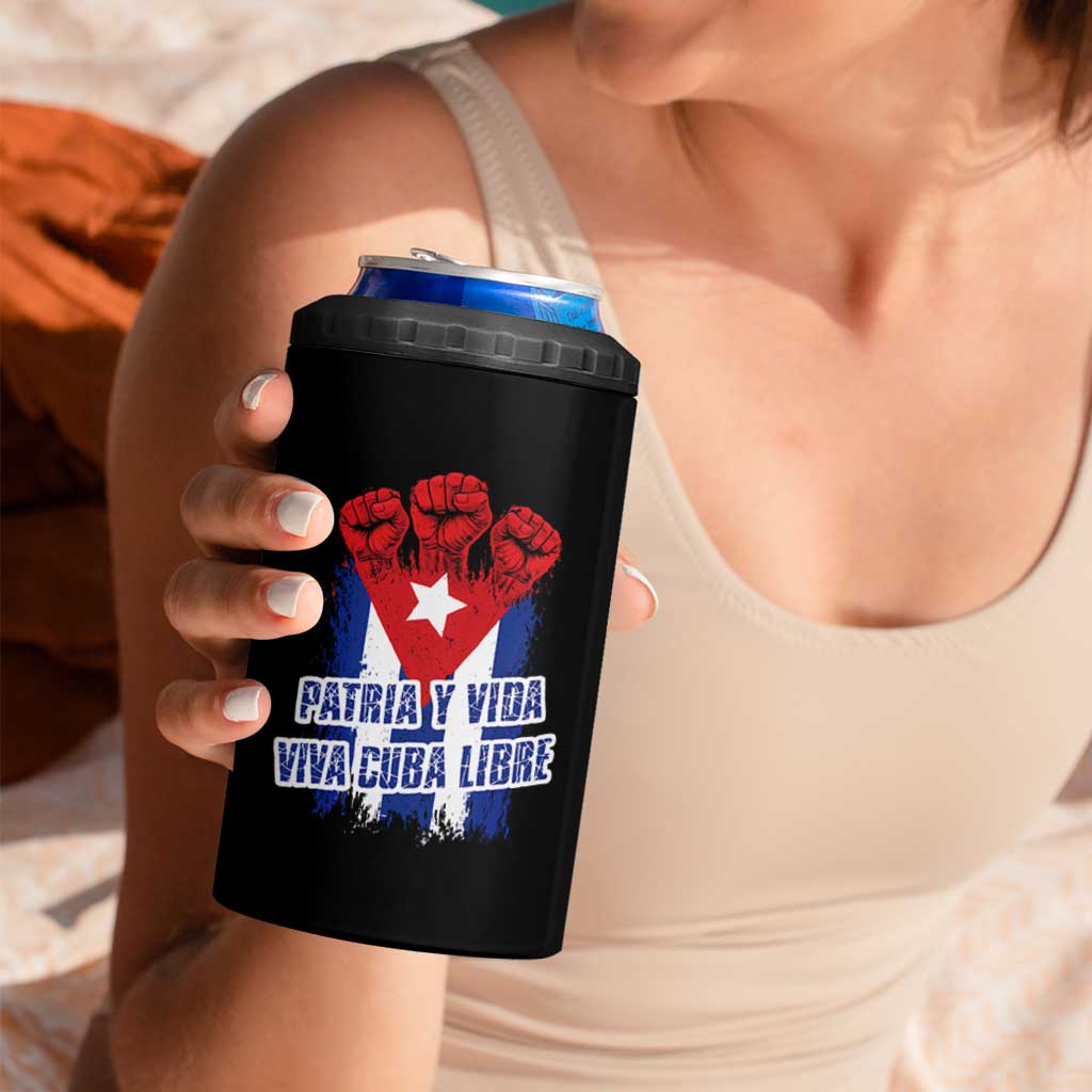 Patria y Vida Cuba Libre 4 in 1 Can Cooler Tumbler Cuba Flag Fist Freedom Movement