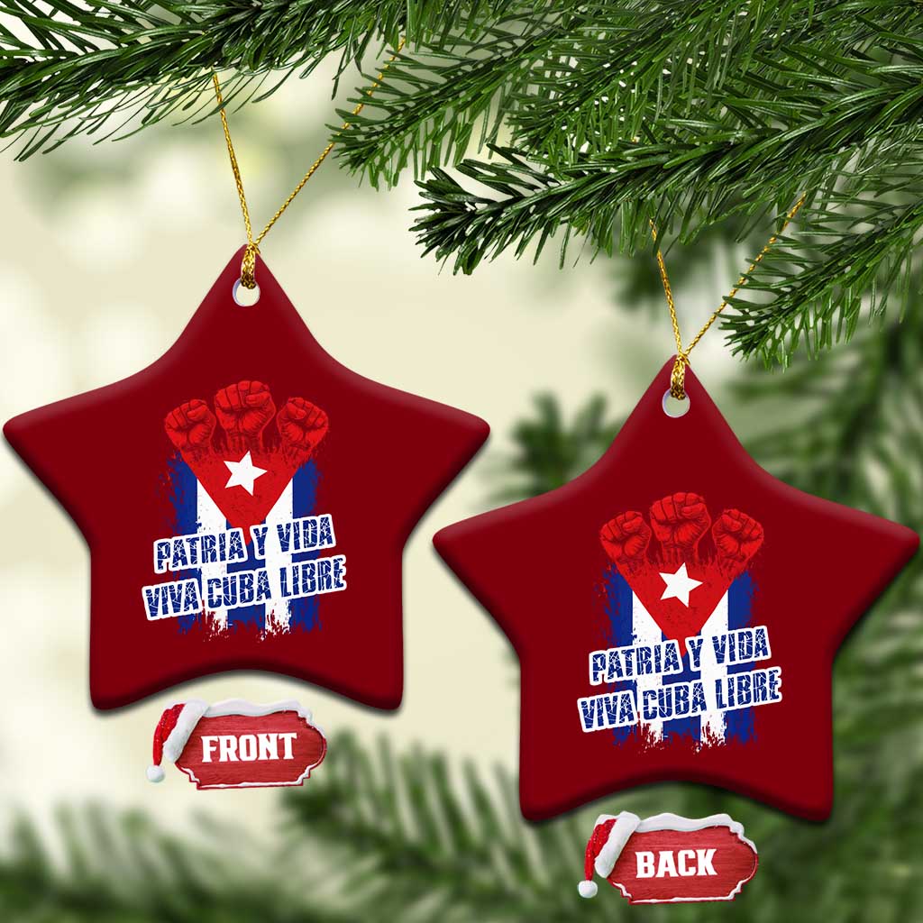 Patria y Vida Cuba Libre Ceramic Ornament Cuba Flag Fist Freedom Movement