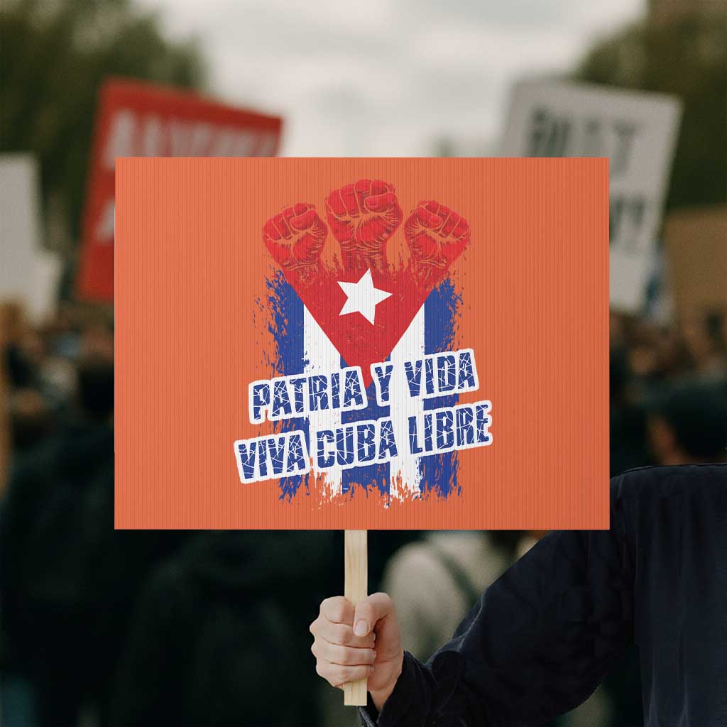 Patria y Vida Cuba Libre Protest Sign Cuba Flag Fist Freedom Movement