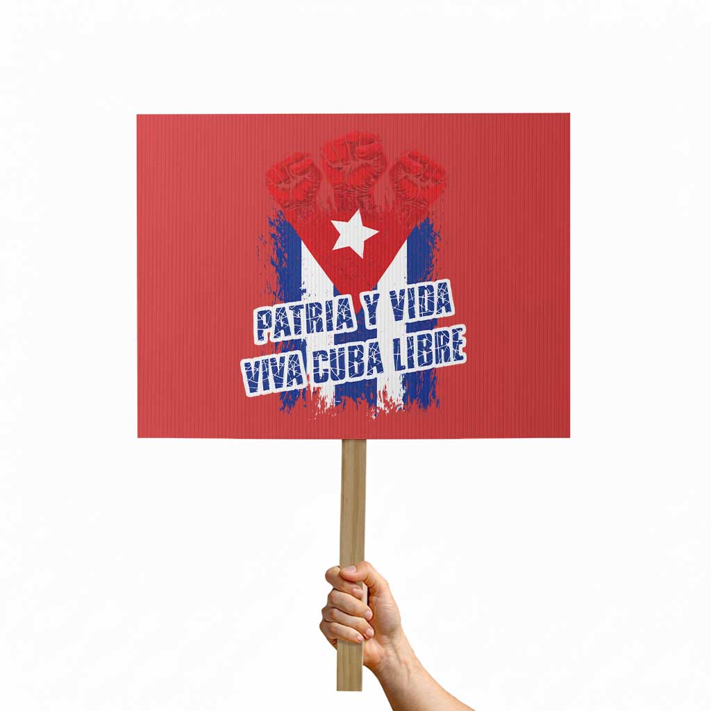 Patria y Vida Cuba Libre Protest Sign Cuba Flag Fist Freedom Movement