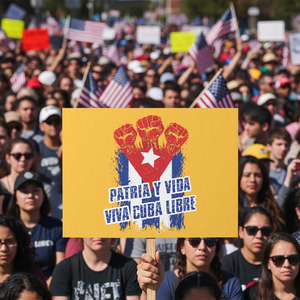 Patria y Vida Cuba Libre Protest Sign Cuba Flag Fist Freedom Movement