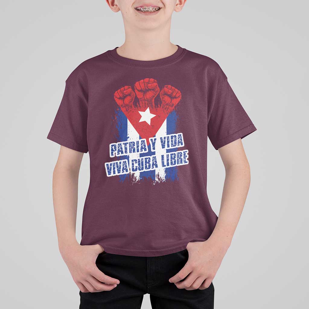 Patria y Vida Cuba Libre T Shirt For Kid Cuba Flag Fist Freedom Movement