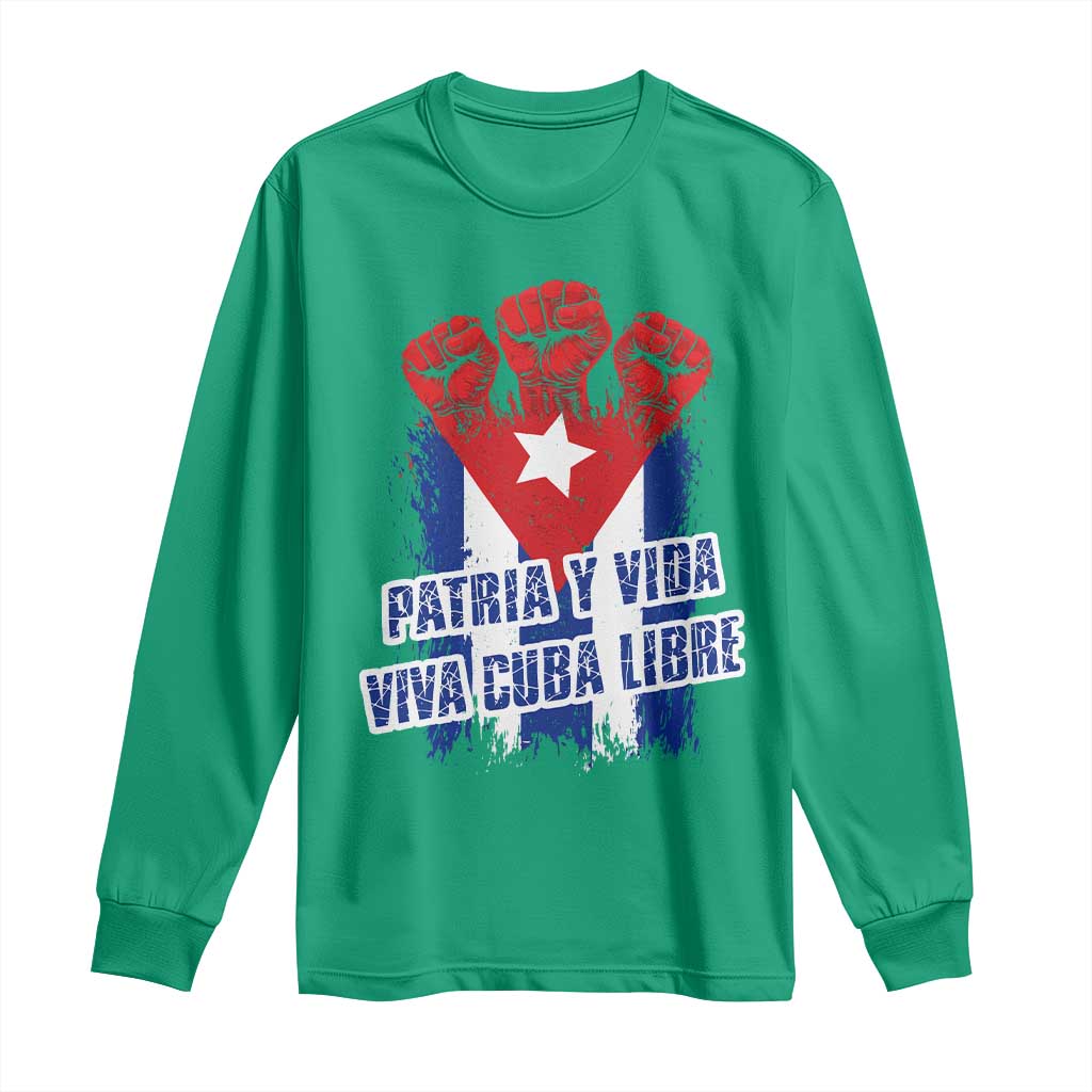 Patria y Vida Cuba Libre Long Sleeve Shirt Cuba Flag Fist Freedom Movement