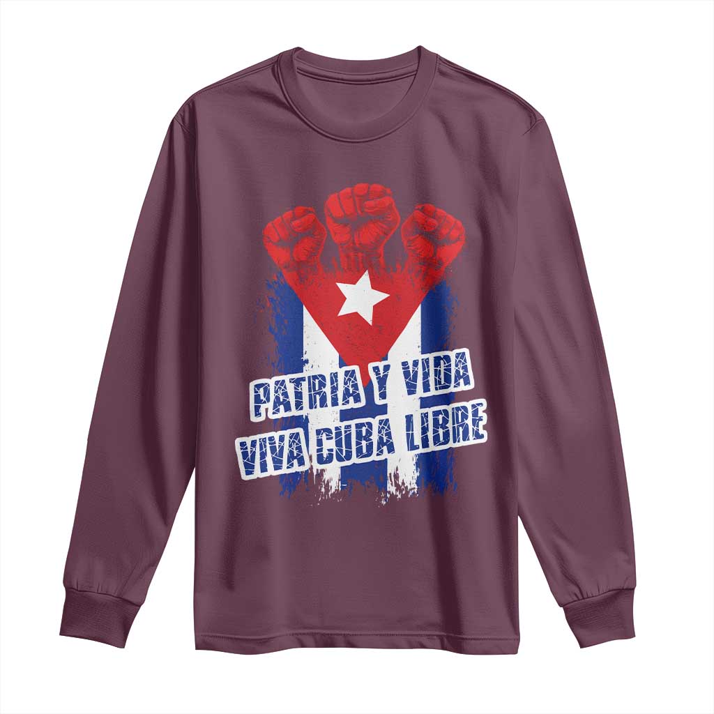 Patria y Vida Cuba Libre Long Sleeve Shirt Cuba Flag Fist Freedom Movement