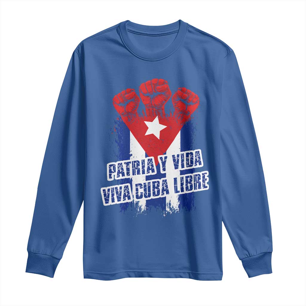 Patria y Vida Cuba Libre Long Sleeve Shirt Cuba Flag Fist Freedom Movement