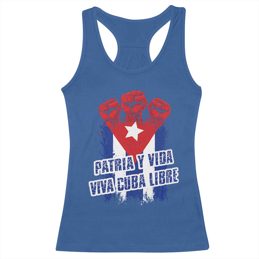 Patria y Vida Cuba Libre Racerback Tank Top Cuba Flag Fist Freedom Movement