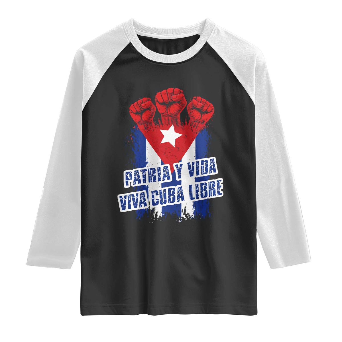 Patria y Vida Cuba Libre Raglan Shirt Cuba Flag Fist Freedom Movement