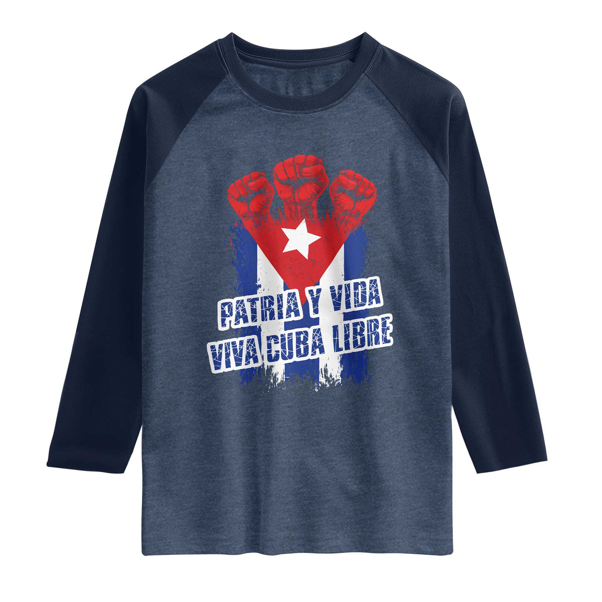 Patria y Vida Cuba Libre Raglan Shirt Cuba Flag Fist Freedom Movement