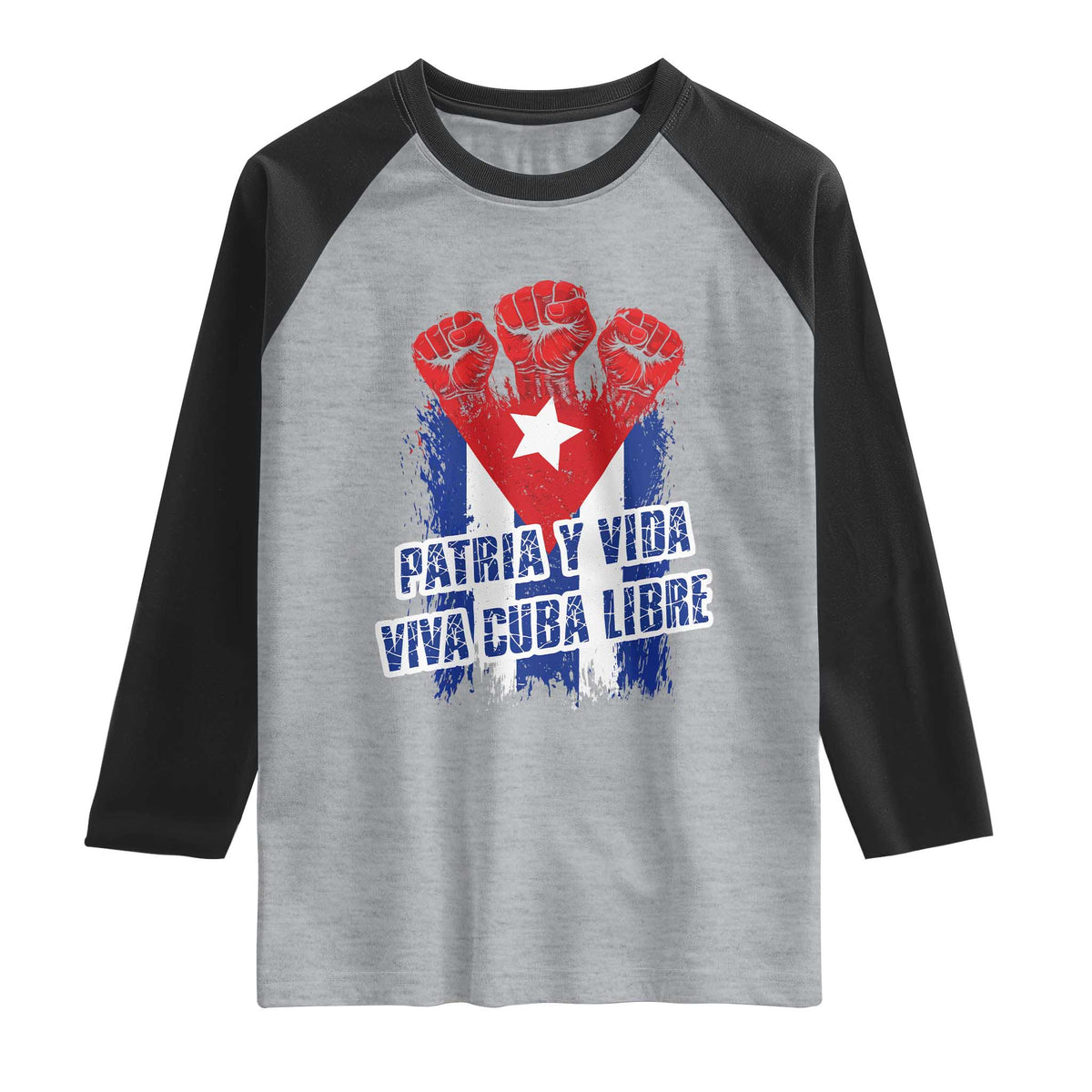 Patria y Vida Cuba Libre Raglan Shirt Cuba Flag Fist Freedom Movement