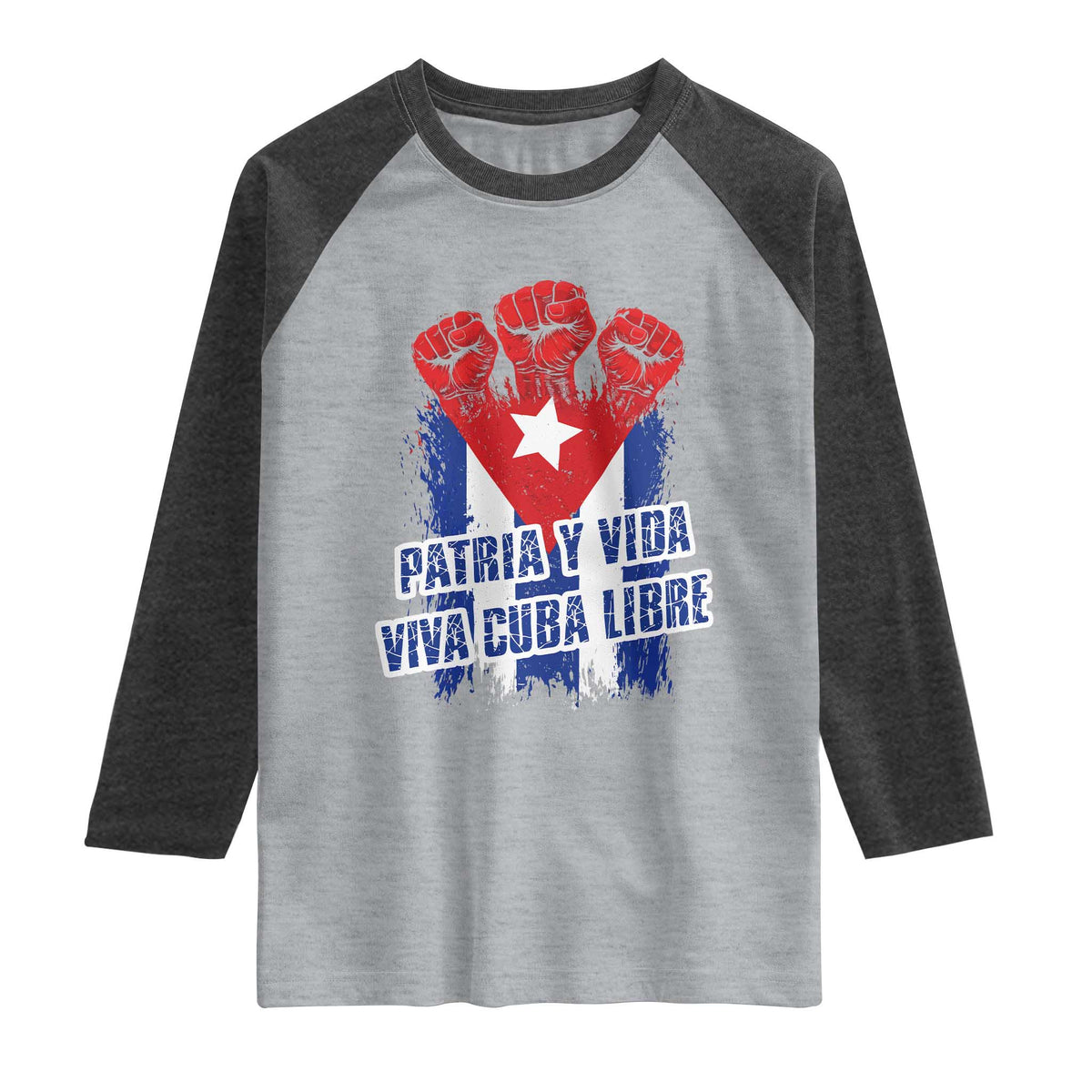 Patria y Vida Cuba Libre Raglan Shirt Cuba Flag Fist Freedom Movement