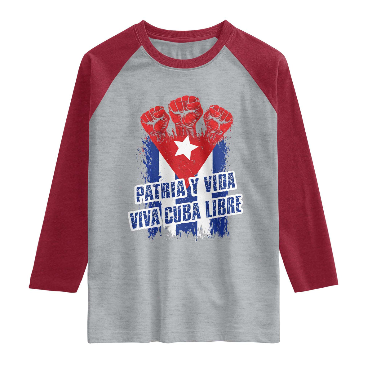 Patria y Vida Cuba Libre Raglan Shirt Cuba Flag Fist Freedom Movement