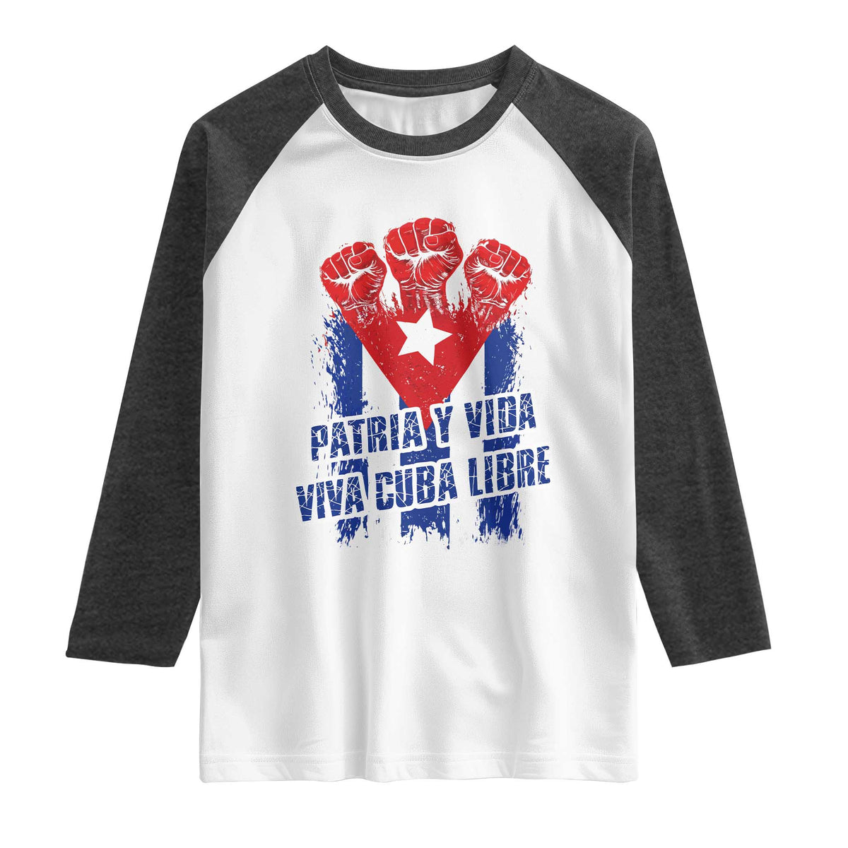 Patria y Vida Cuba Libre Raglan Shirt Cuba Flag Fist Freedom Movement
