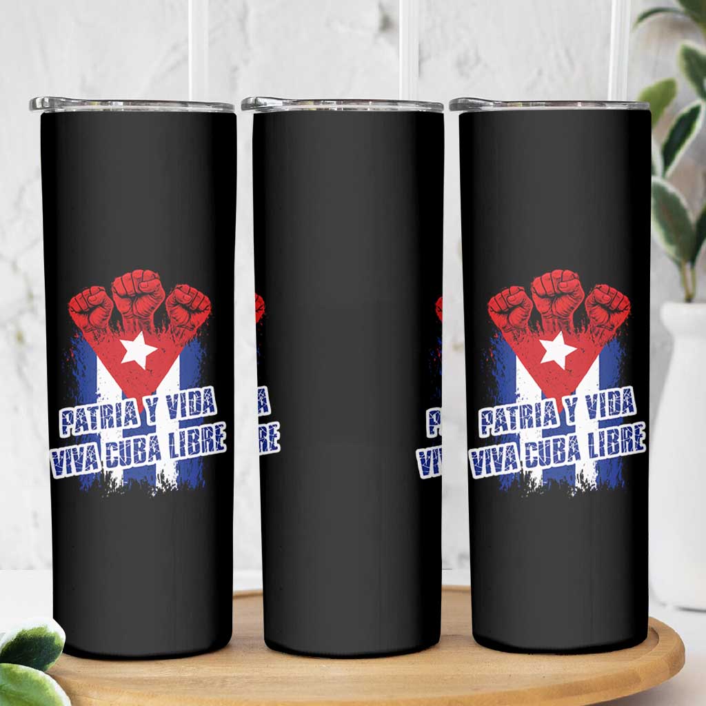 Patria y Vida Cuba Libre Skinny Tumbler Cuba Flag Fist Freedom Movement