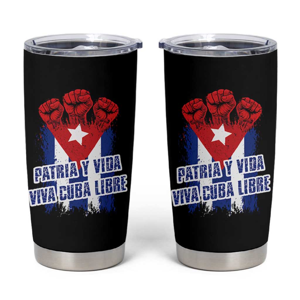 Patria y Vida Cuba Libre Tumbler Cup Cuba Flag Fist Freedom Movement