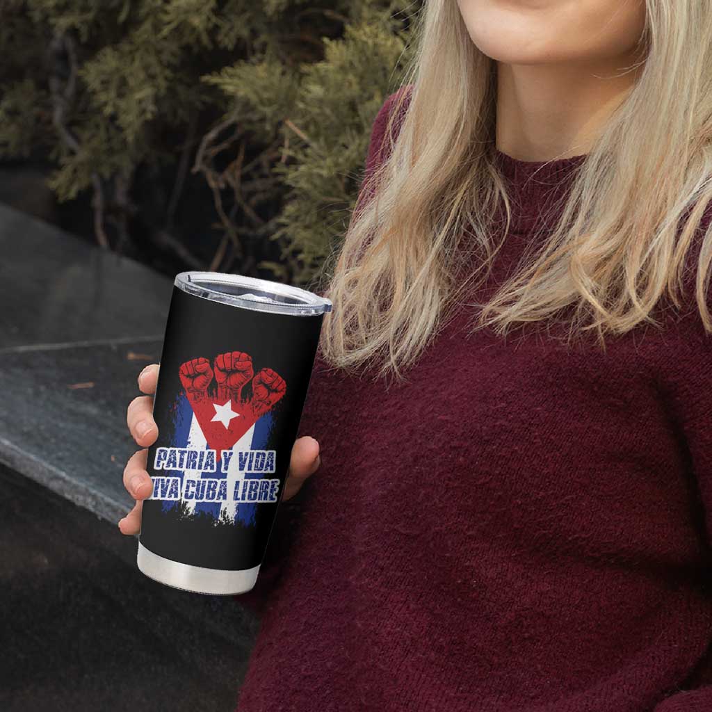 Patria y Vida Cuba Libre Tumbler Cup Cuba Flag Fist Freedom Movement