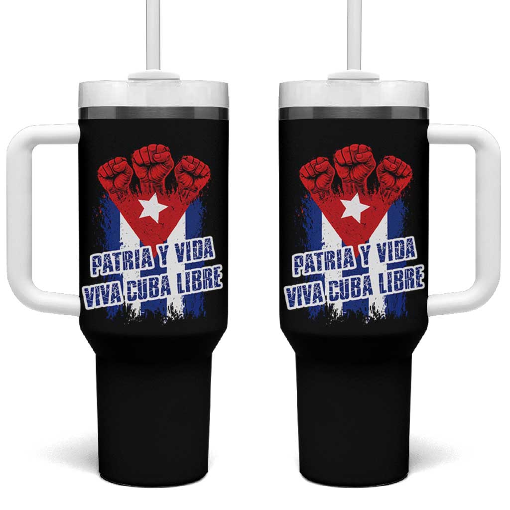Patria y Vida Cuba Libre Tumbler With Handle Cuba Flag Fist Freedom Movement