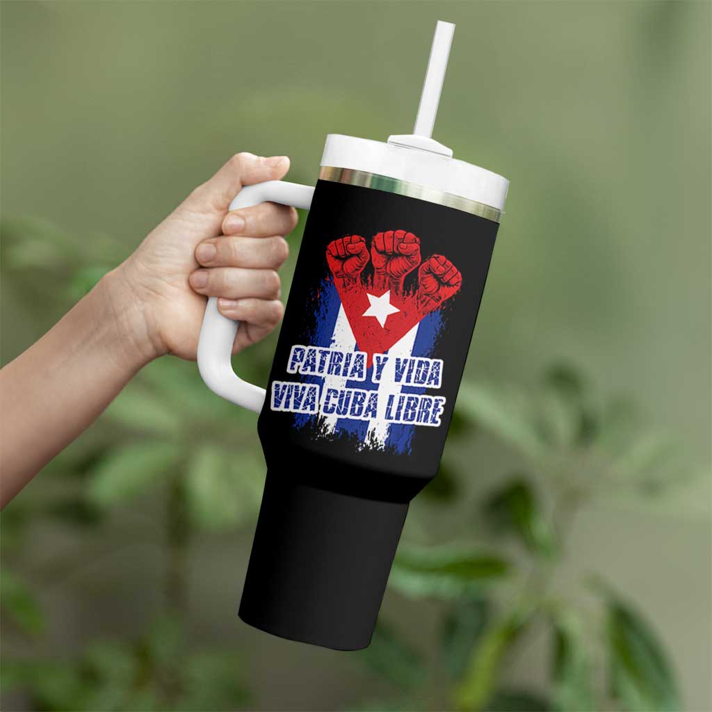 Patria y Vida Cuba Libre Tumbler With Handle Cuba Flag Fist Freedom Movement