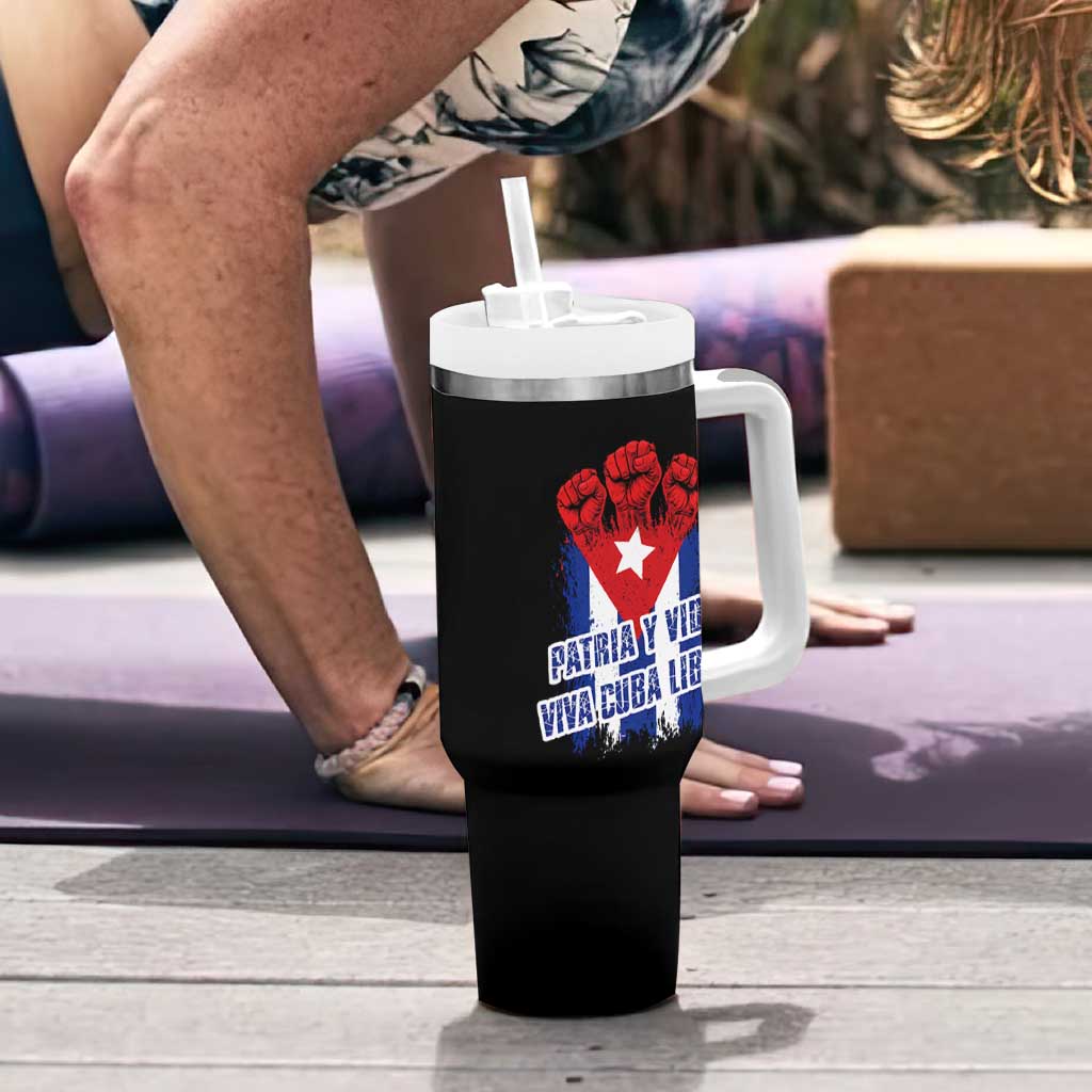 Patria y Vida Cuba Libre Tumbler With Handle Cuba Flag Fist Freedom Movement