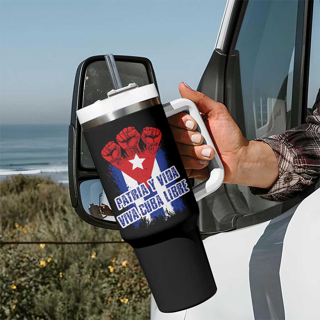 Patria y Vida Cuba Libre Tumbler With Handle Cuba Flag Fist Freedom Movement
