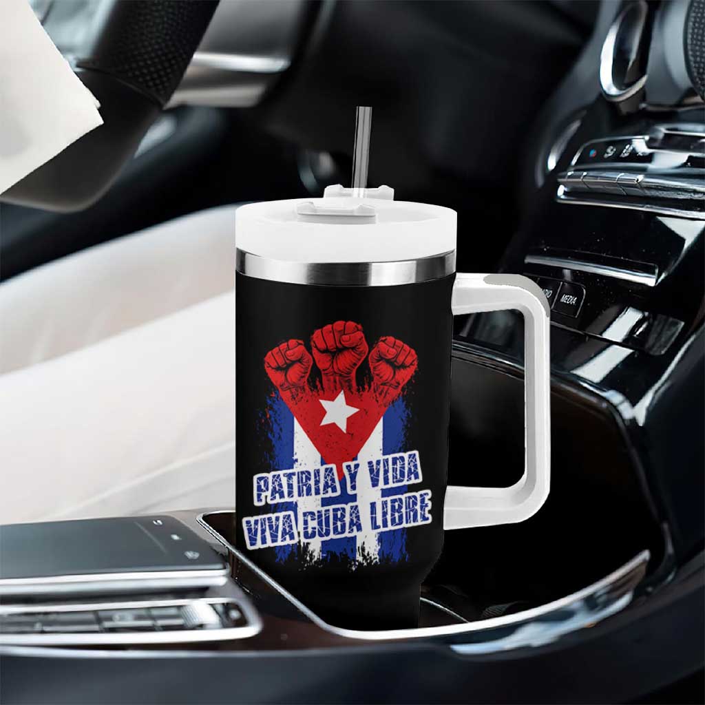 Patria y Vida Cuba Libre Tumbler With Handle Cuba Flag Fist Freedom Movement